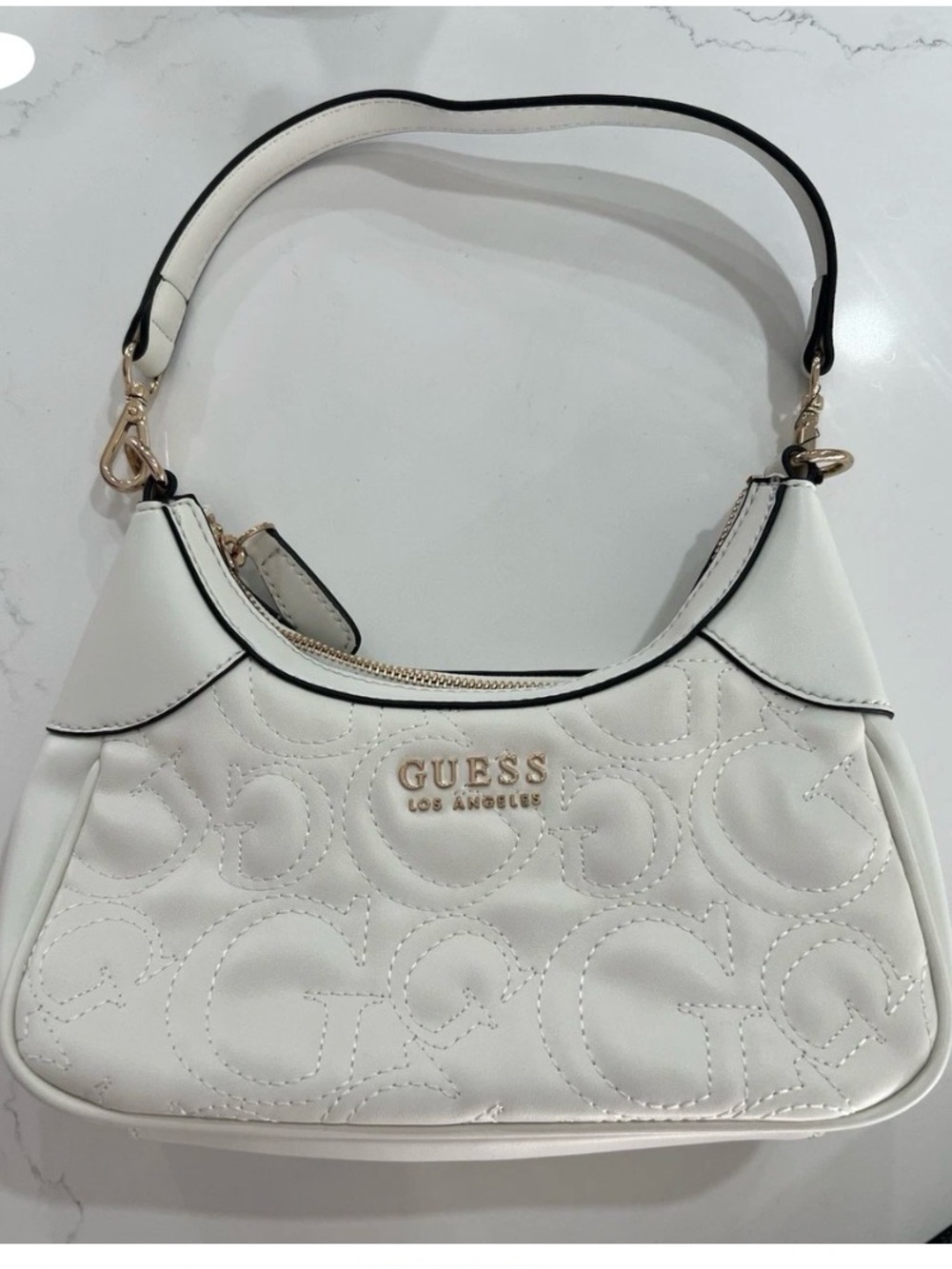 GUESS White Quilted Logo Shoulder Bag with Crossbody Strap